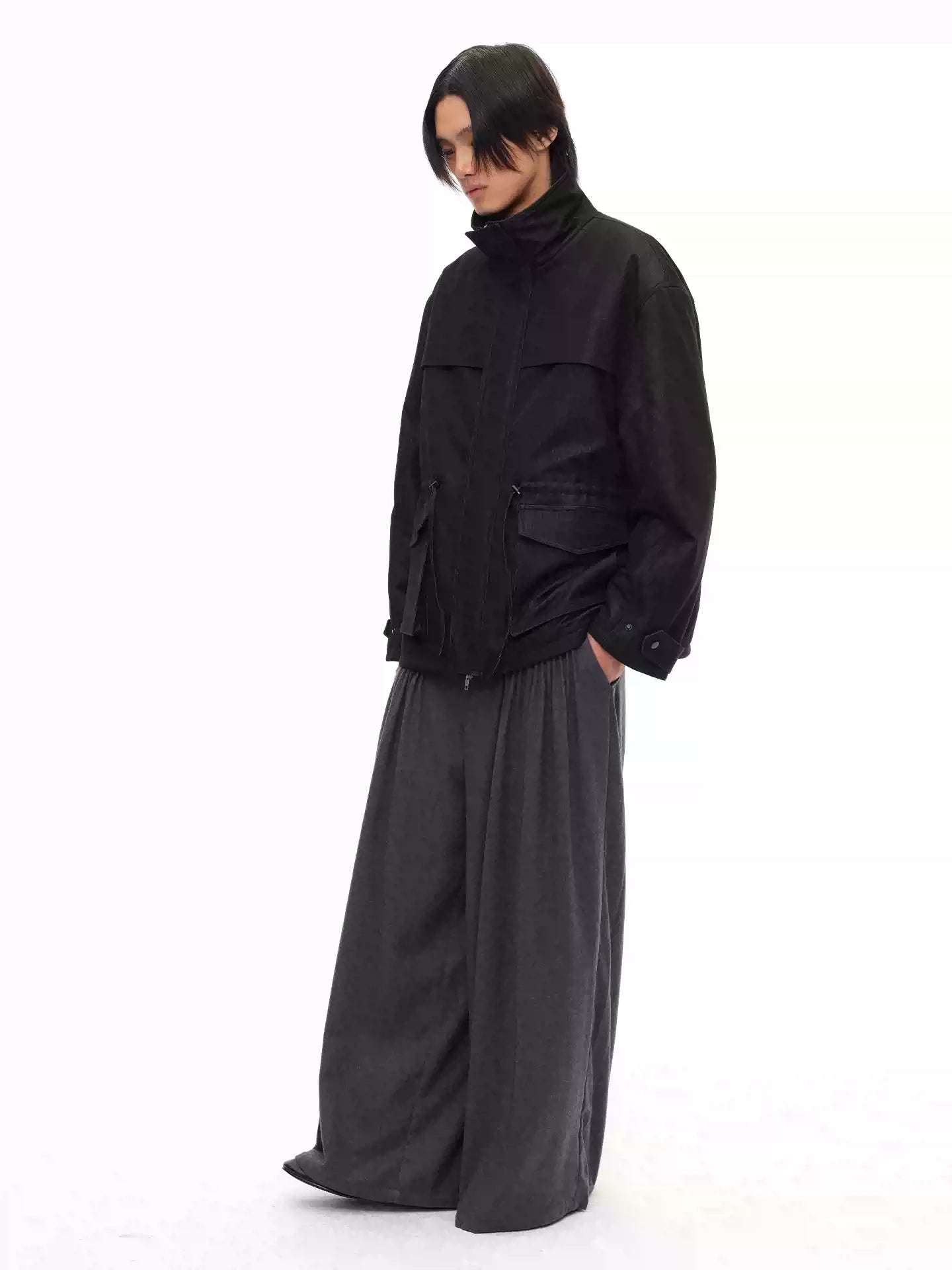 Drawstring High Neck Loose Padded Parka