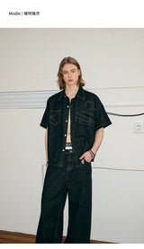 Deconstructed Short-Sleeve Denim Shirt