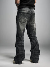 Distressed Gray Wash Relaxed Curved Jeans