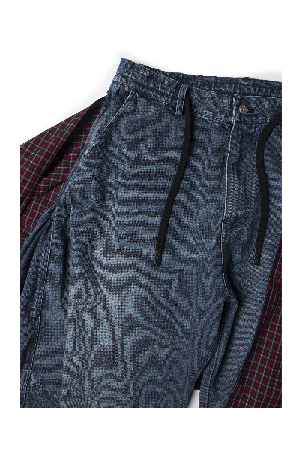 Oversized Washed Striped Removable Flap Jeans