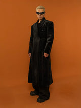 Men's Long Black Velvet Wool Coat