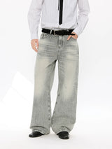 Washed Blue Gray Straight Leg Jeans