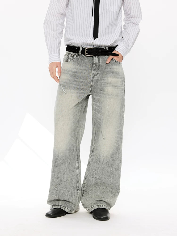 Washed Blue Gray Straight Leg Jeans