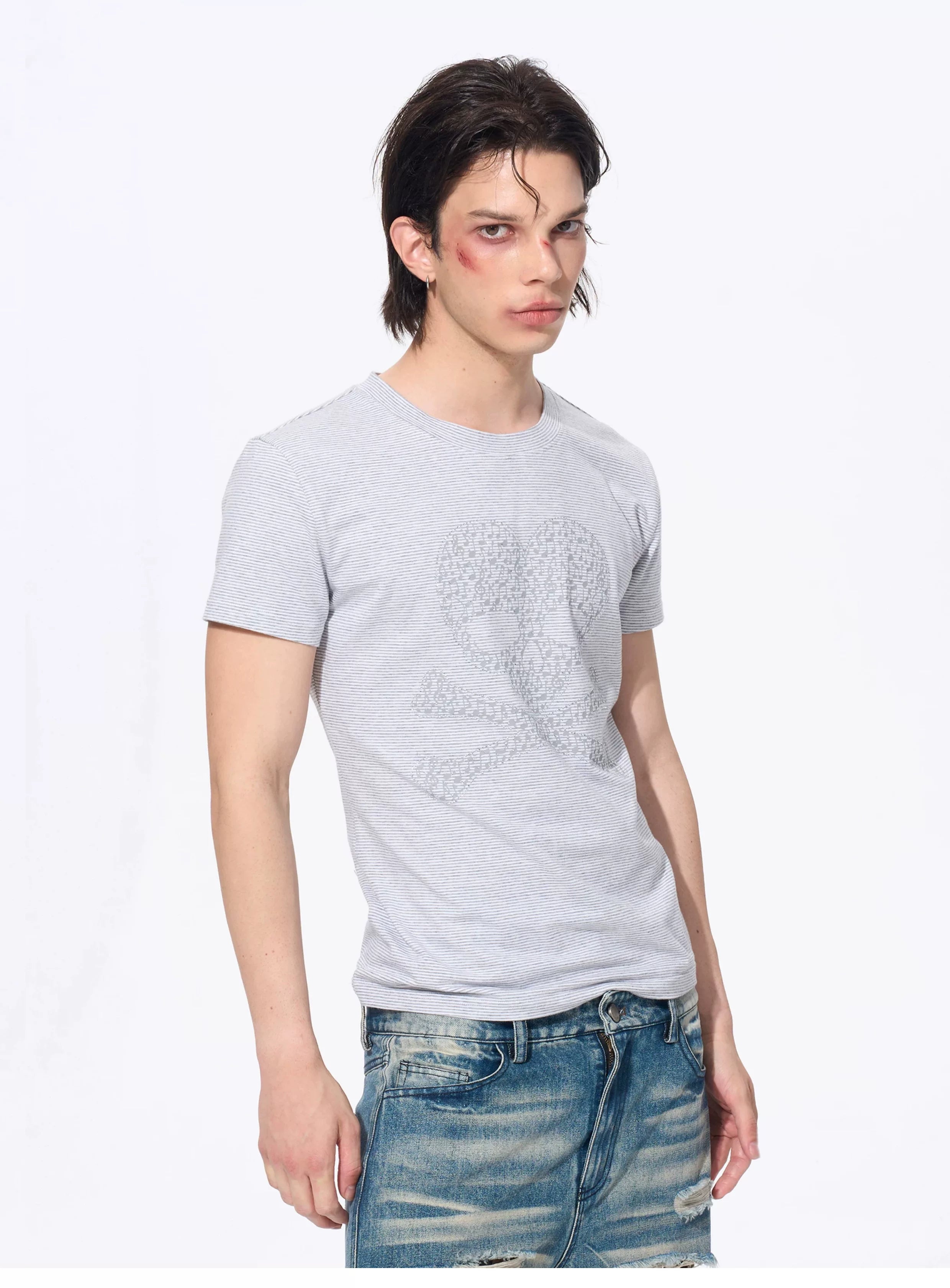 Men’s Rhinestone Skull Striped Tees