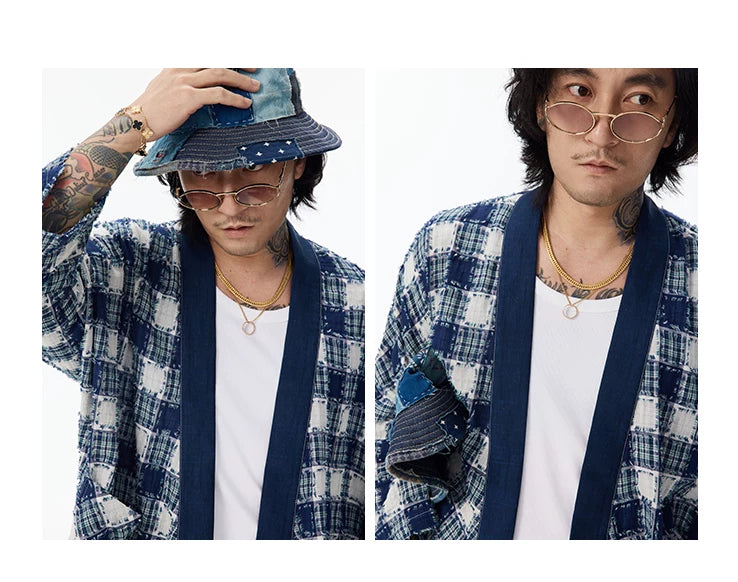 Patchwork Plaid Chinese Cardigan