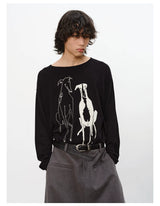 Drop Shoulder Dog Jacquard Cotton Sweater