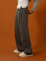 Men's Black-Grey Double Waistband Casual Pants