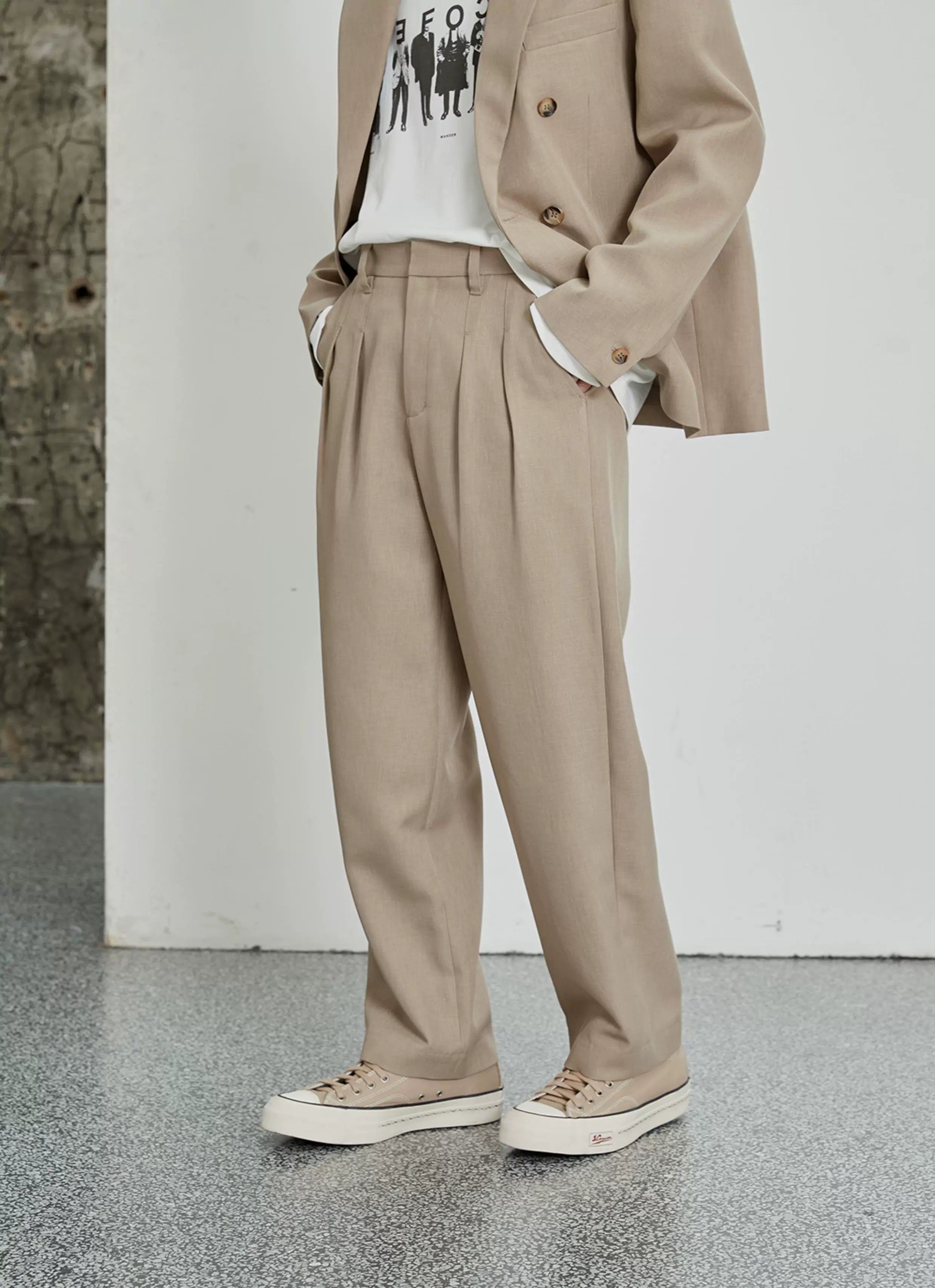 Pleated Wide Leg Suit Pants