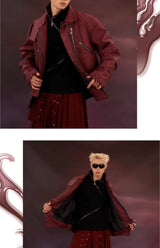 Studded Washed Distressed Swallow-tail Leather Jacket