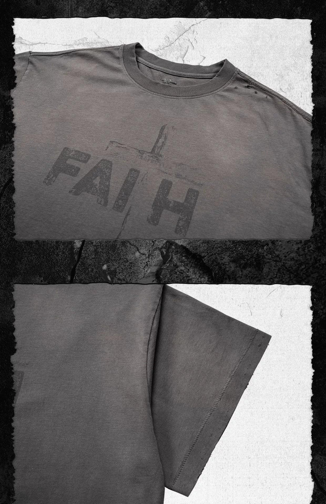 Washed Gray Distressed Vintage Print Tee