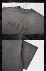 Washed Gray Distressed Vintage Print Tee