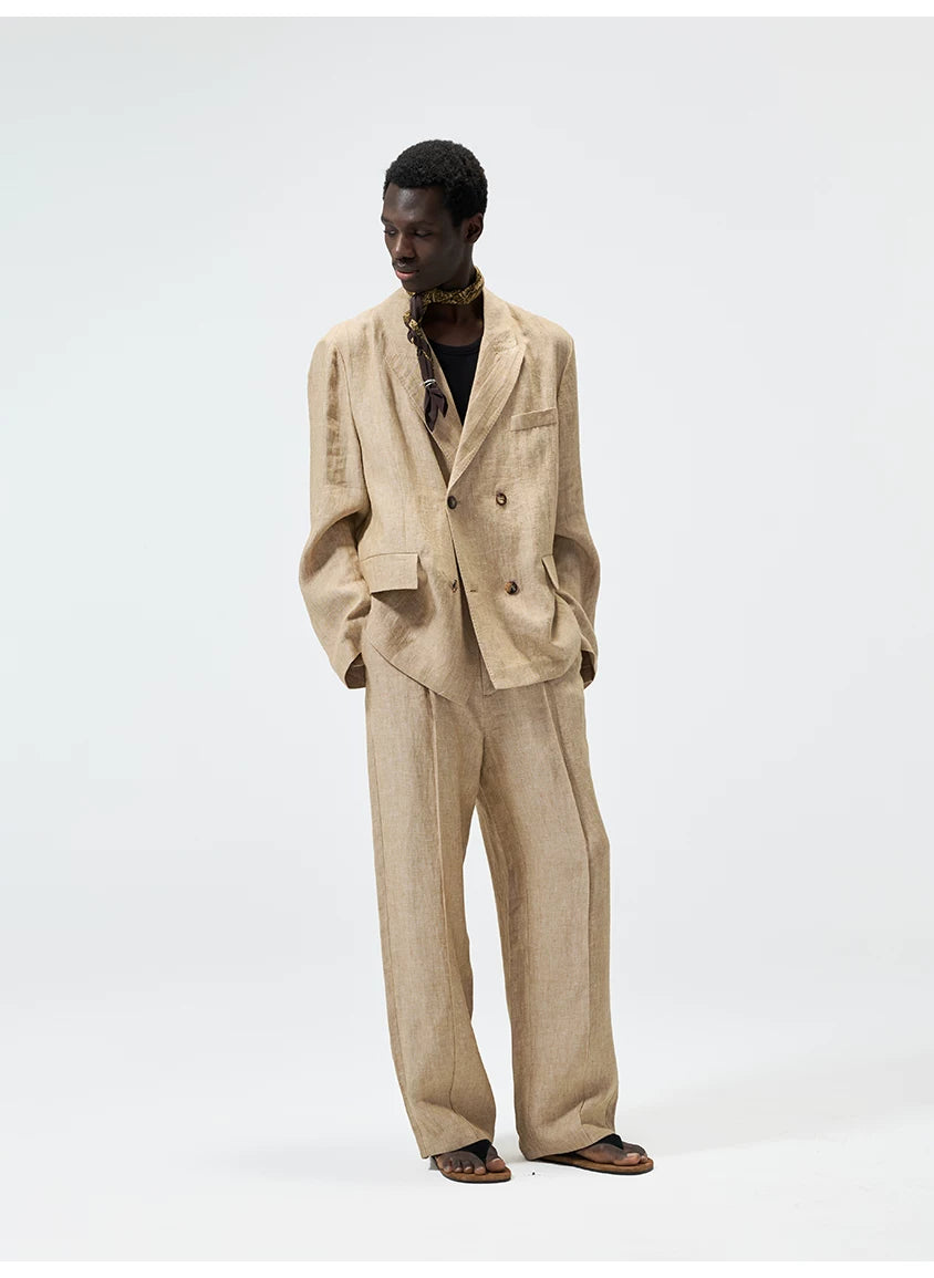 Straight Leg Hemp Linen Blend Pants