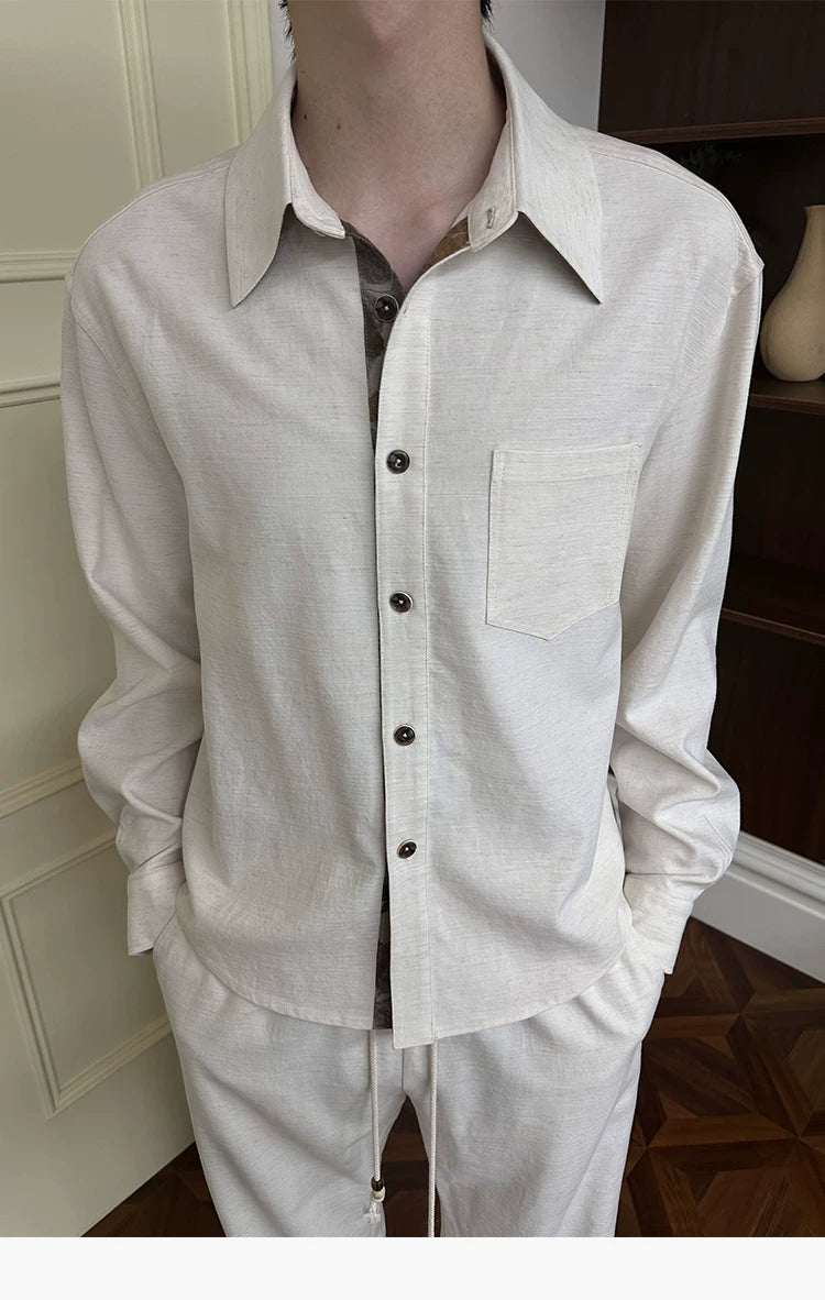 Long-sleeve Floral Color-block Tencel Linen Shirt