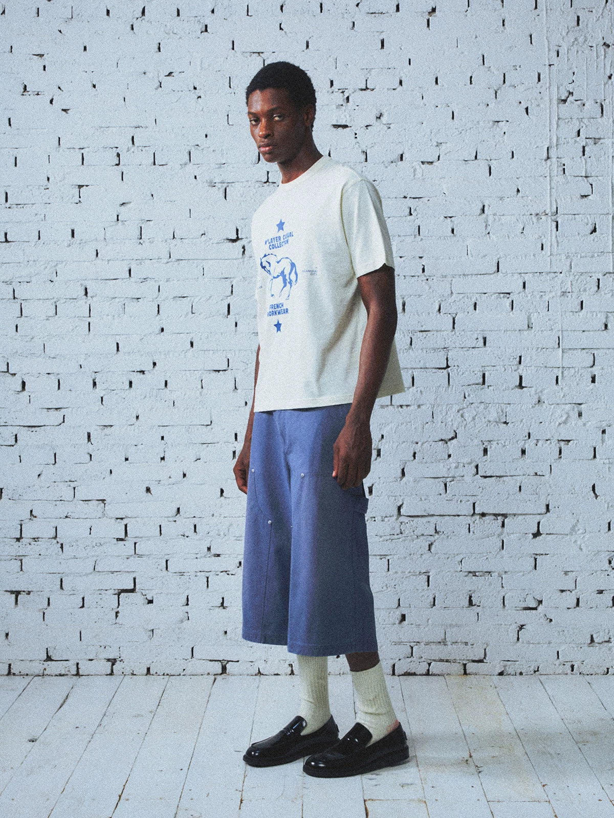 Washed Indigo Cargo Cropped Pants