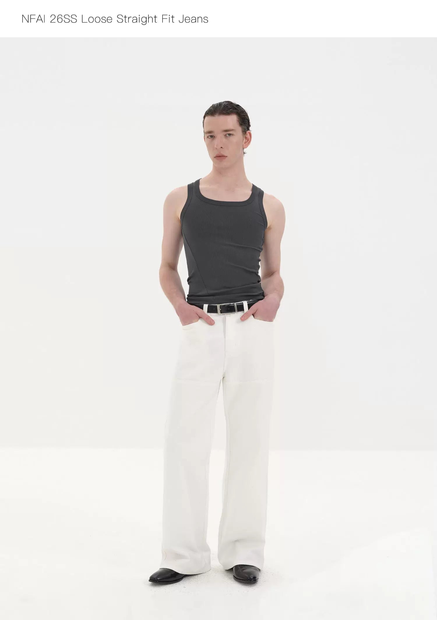 Fitted Straight Leg Patchwork Black-White-Blue Jeans