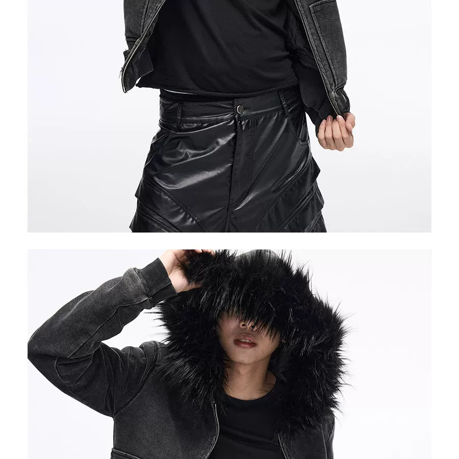 Men's Vintage Detachable Fur Hooded Jacket