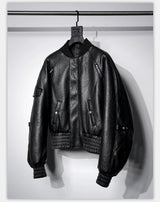 Dark Textured Curve Sleeve Bomber Jacket