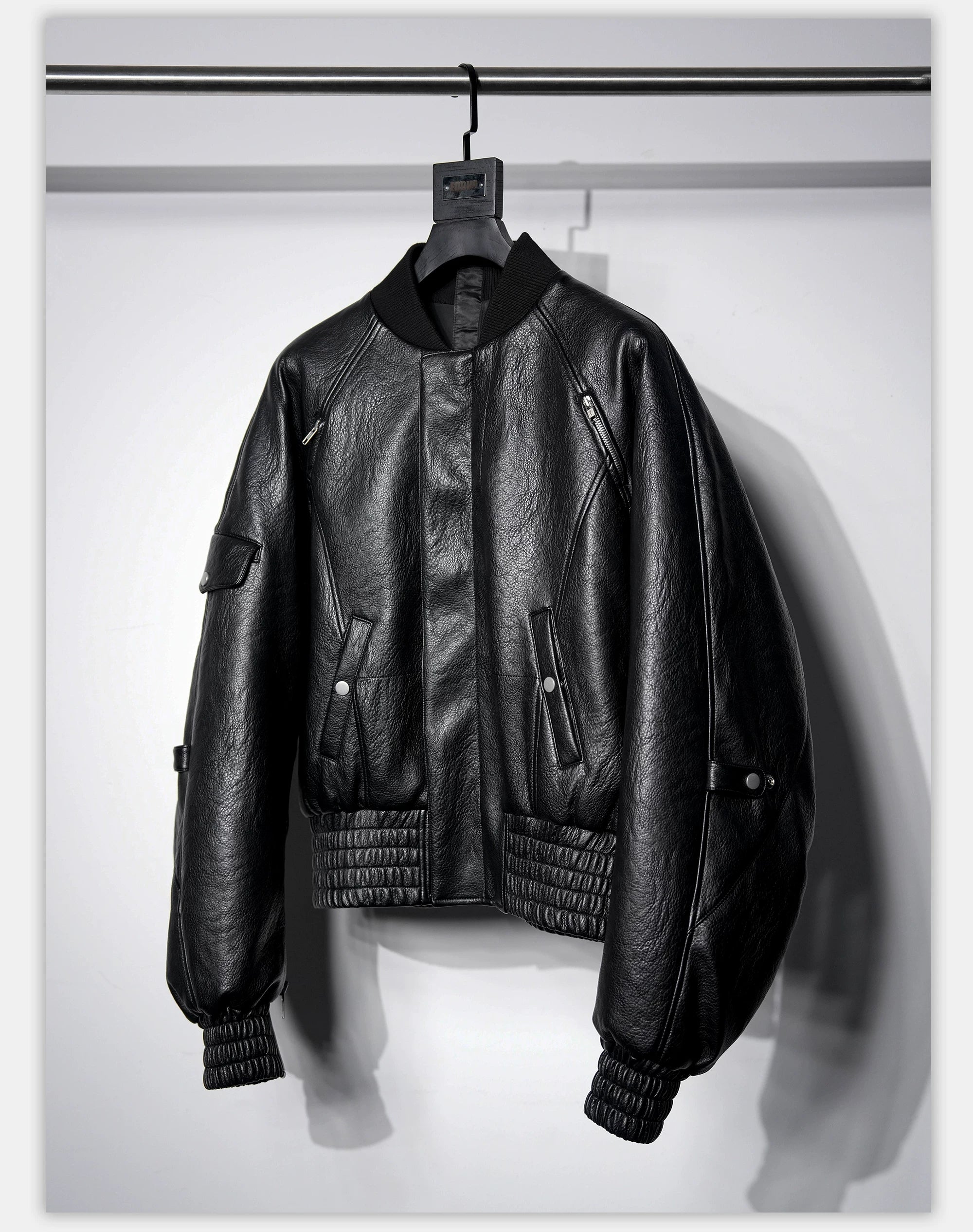 Dark Textured Curve Sleeve Bomber Jacket