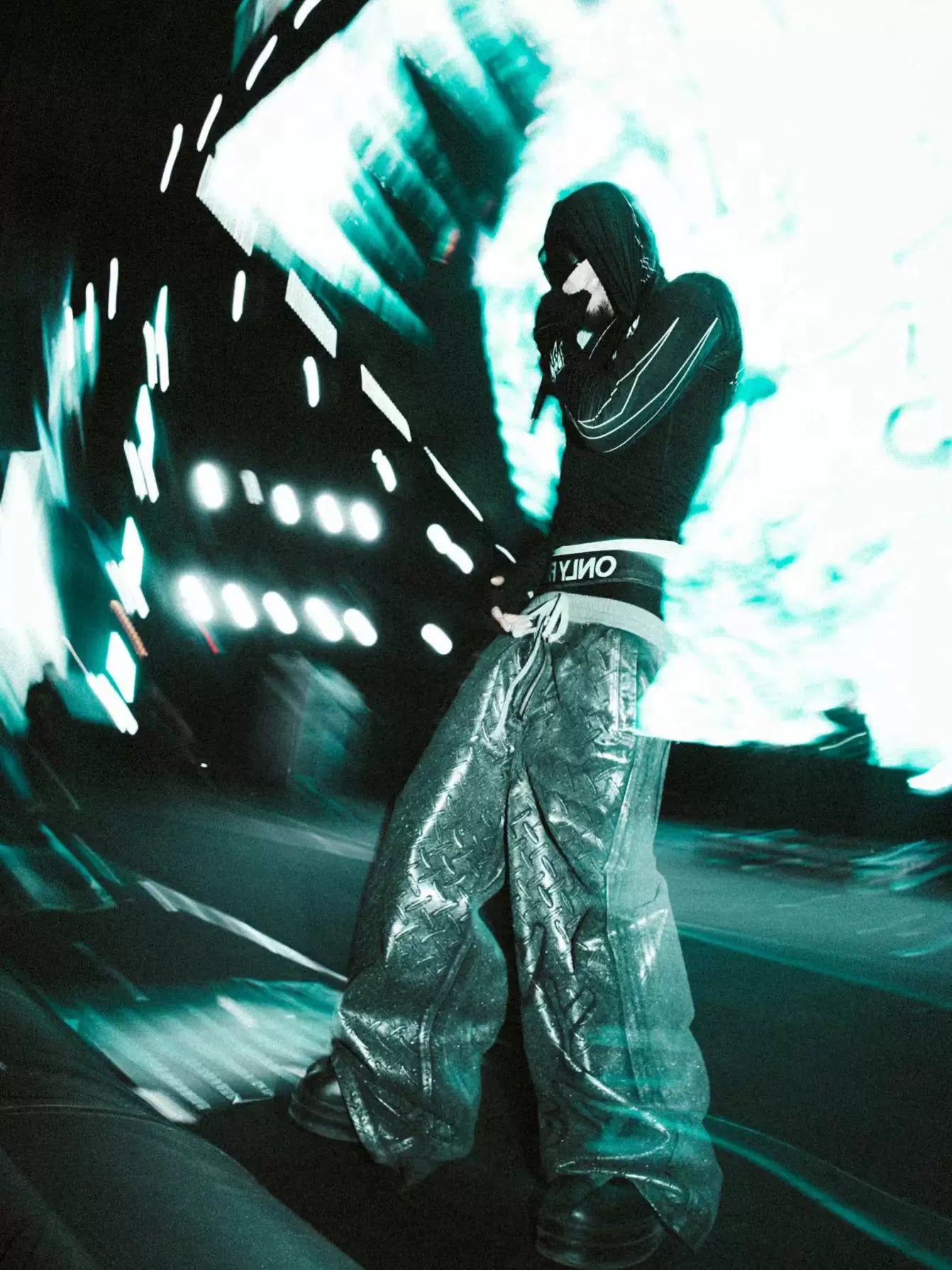 Silver Wax Embossed Bootleg Cargo Pants