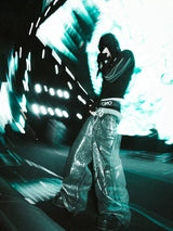Silver Wax Embossed Bootleg Cargo Pants