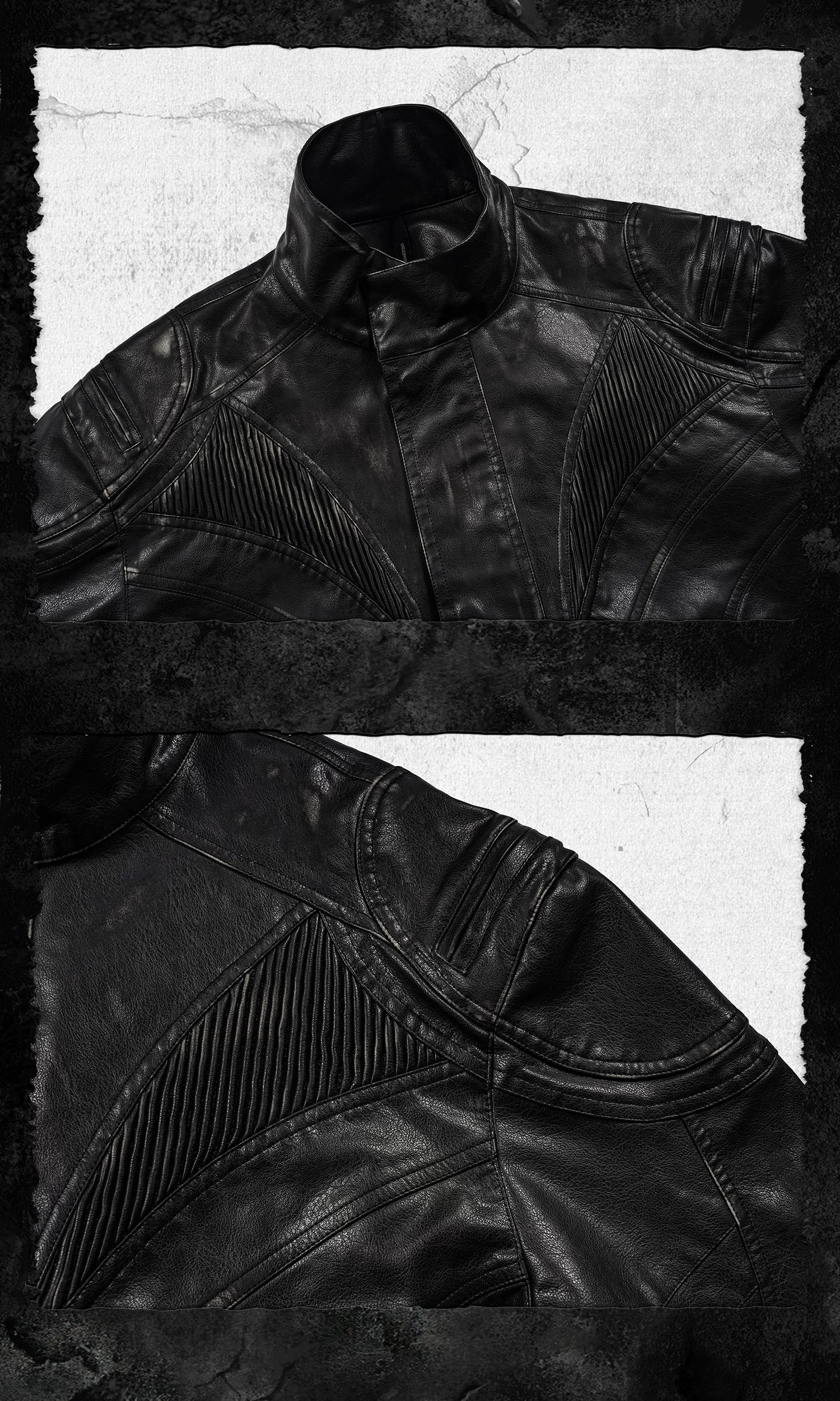 Oversized Distressed Nightfang Leather Biker Jacket