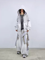 Stripe Patchwork Washed Zip Hoodie