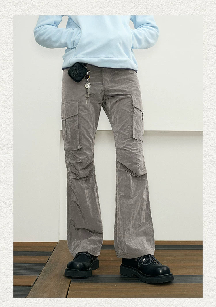 Reflective Liquid Nylon Cargo Parachute Pants