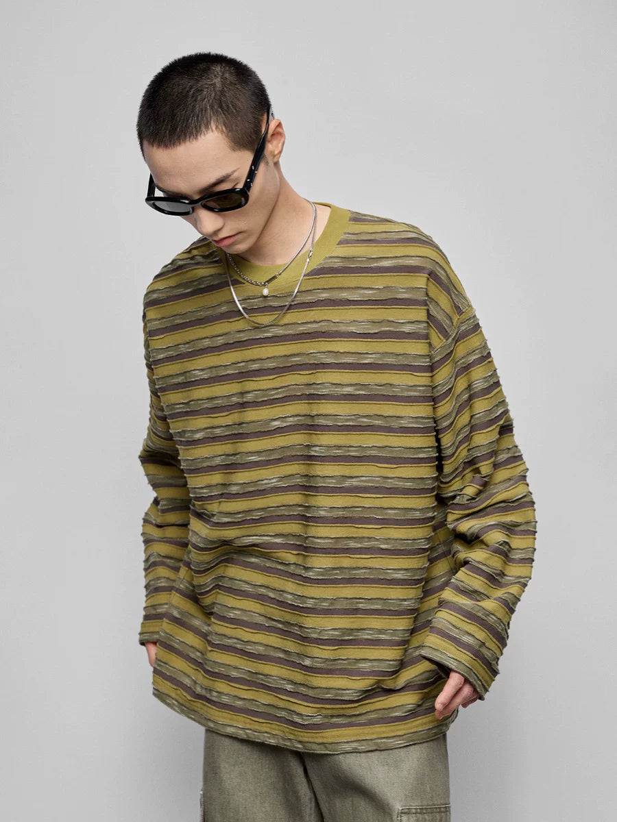 Striped Raw Edge Long Sleeve Tee