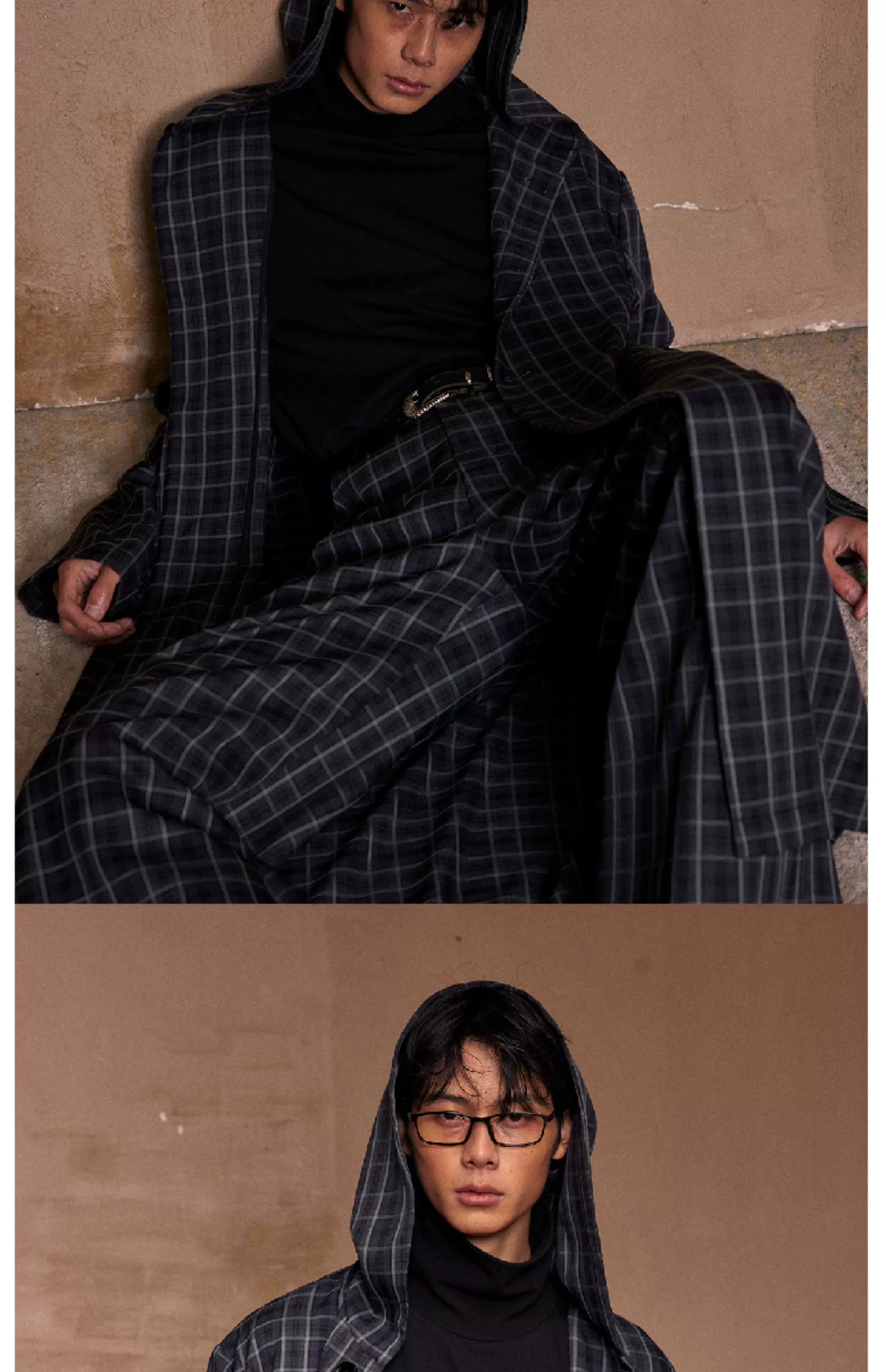 Lightweight Plaid Hooded Robe Set