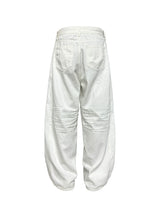 Pleated Distressed White Baggy Denim Jeans