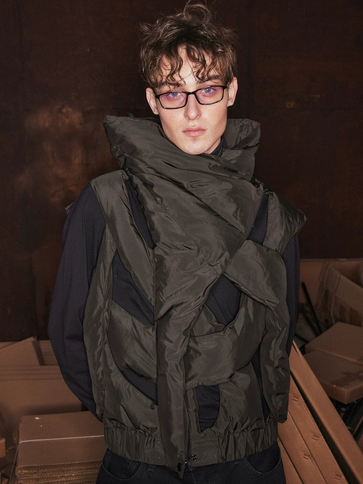 Unisex Puffy Cutout Dark Cotton Vest