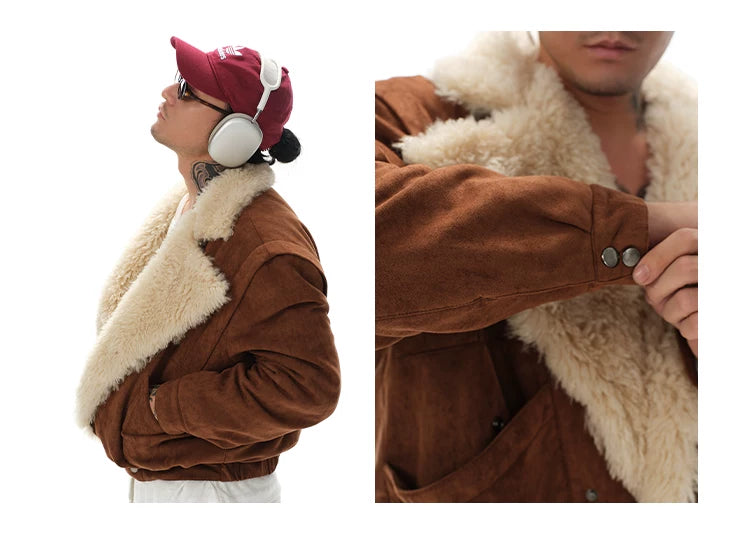 Vintage Lamb Lapel Moto Puffer Coat