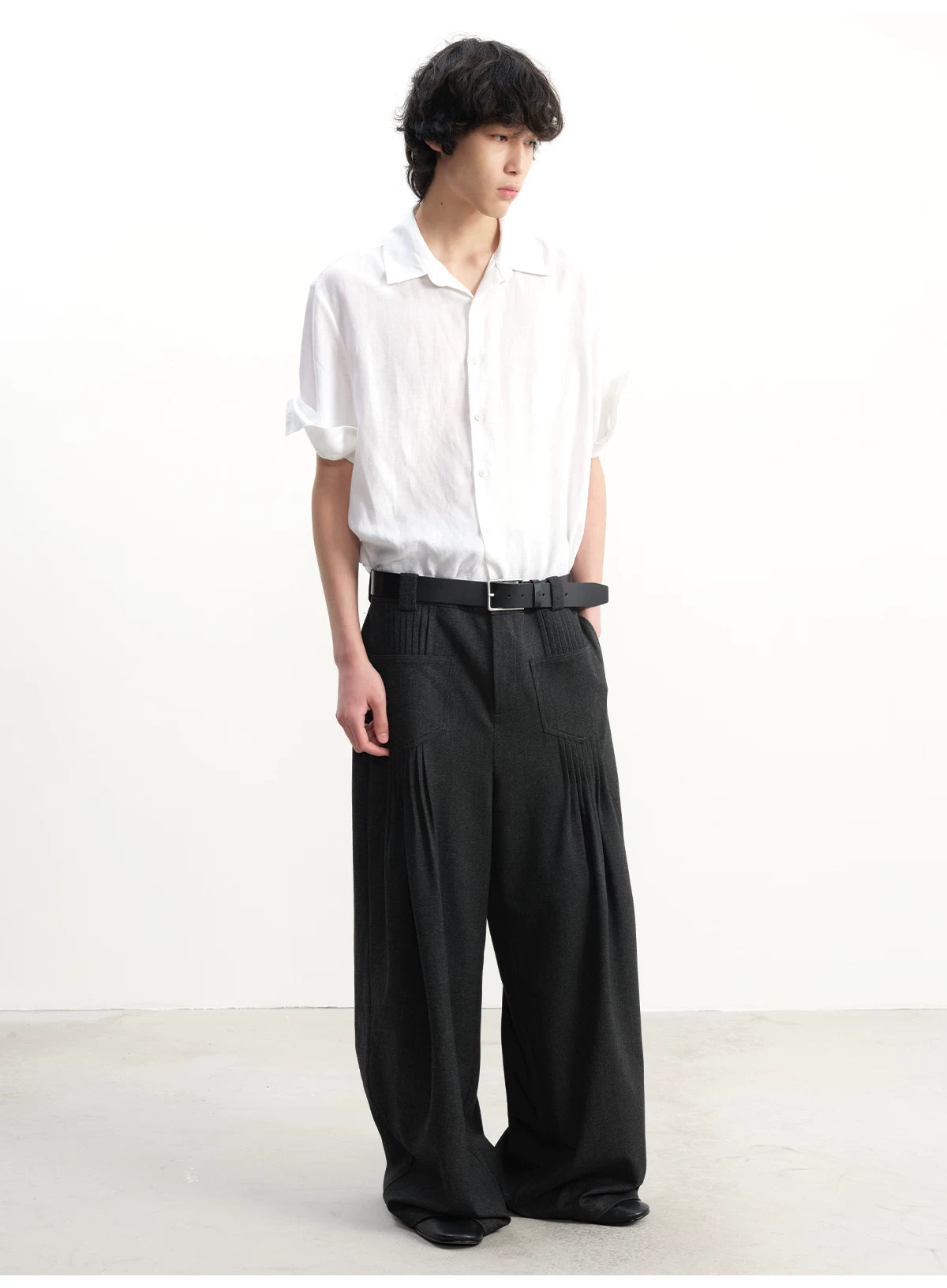 Pleated Twill Wide Leg Casual Pants