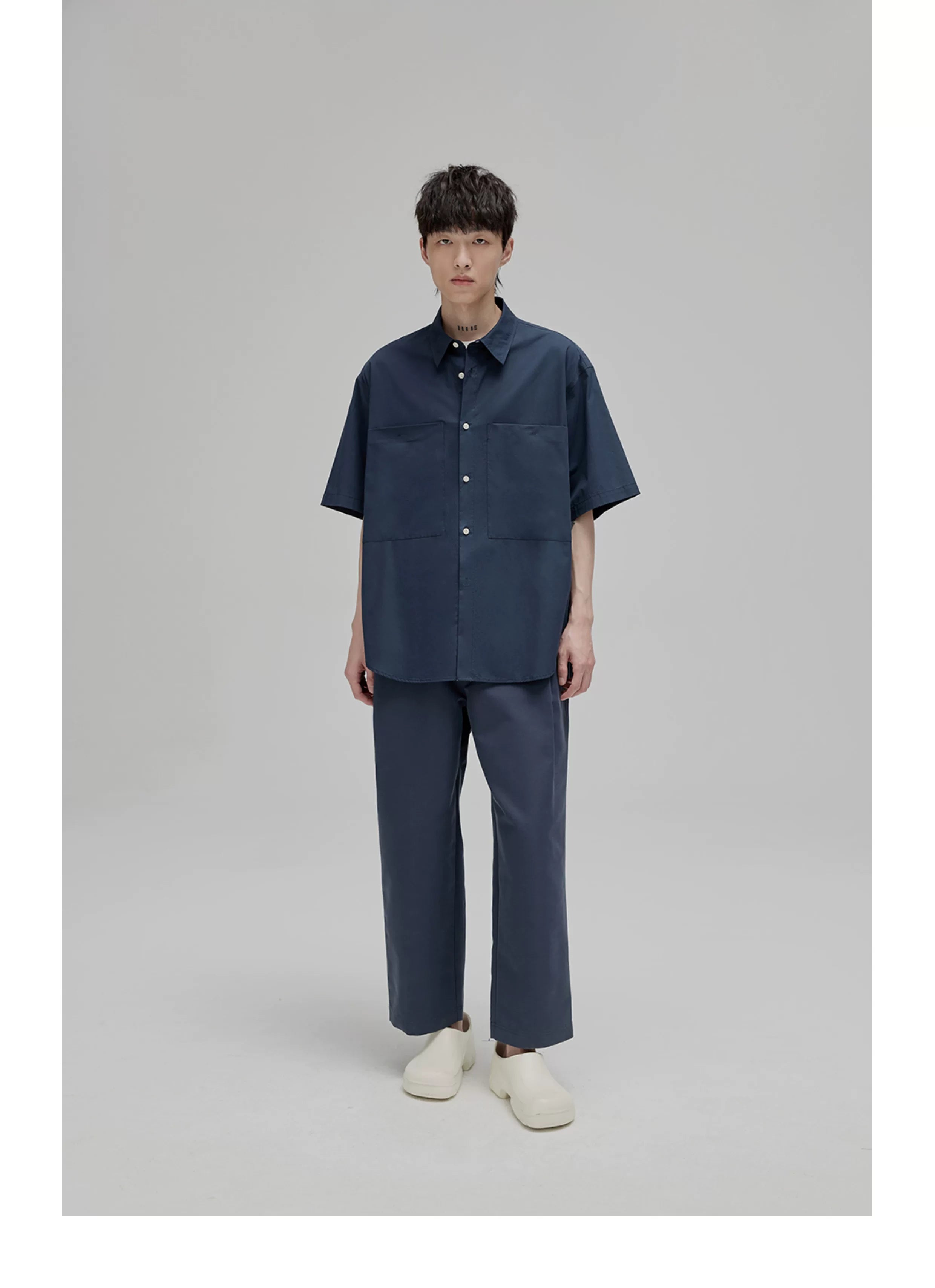 Short Sleeve Square Neck Cotton Shirt