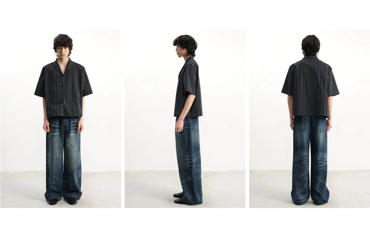 Short-Sleeve Striped Cotton Linen Shirt