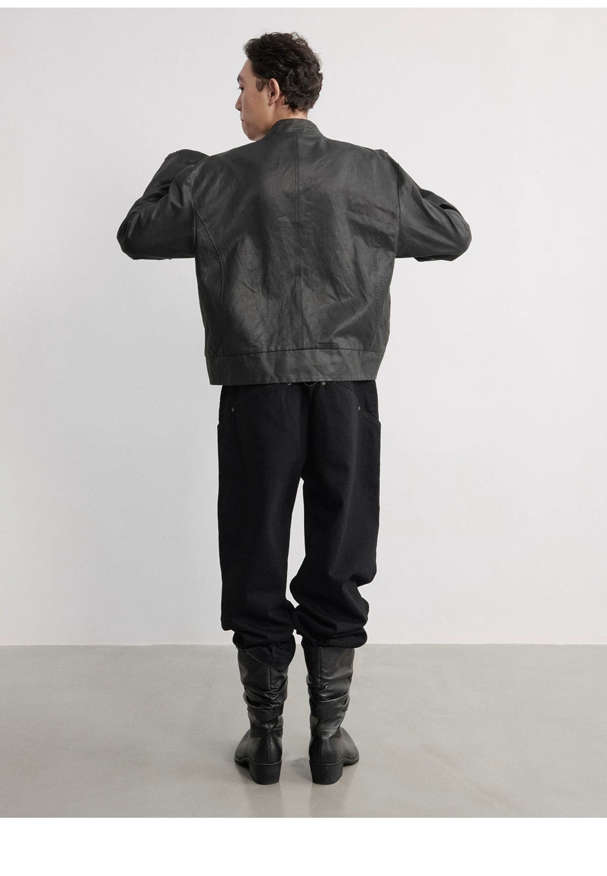 Leather Jacket With Irregular Snap Collar