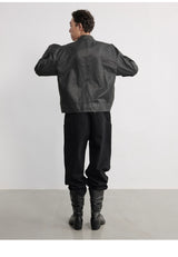Leather Jacket With Irregular Snap Collar