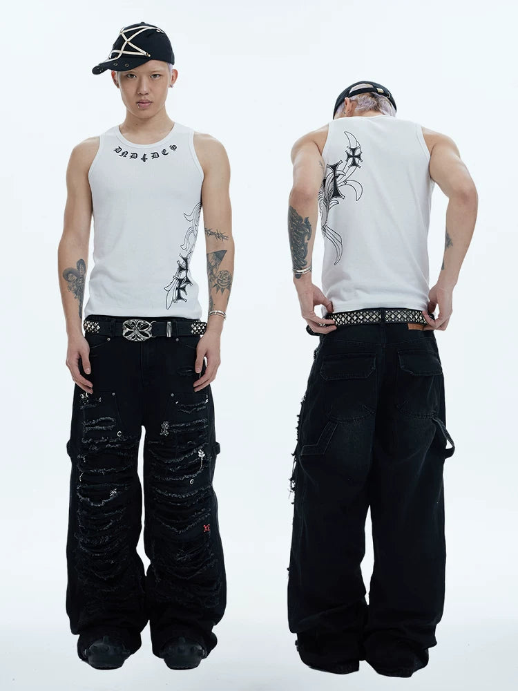 Washed Distressed Baggy Carpenter Jeans