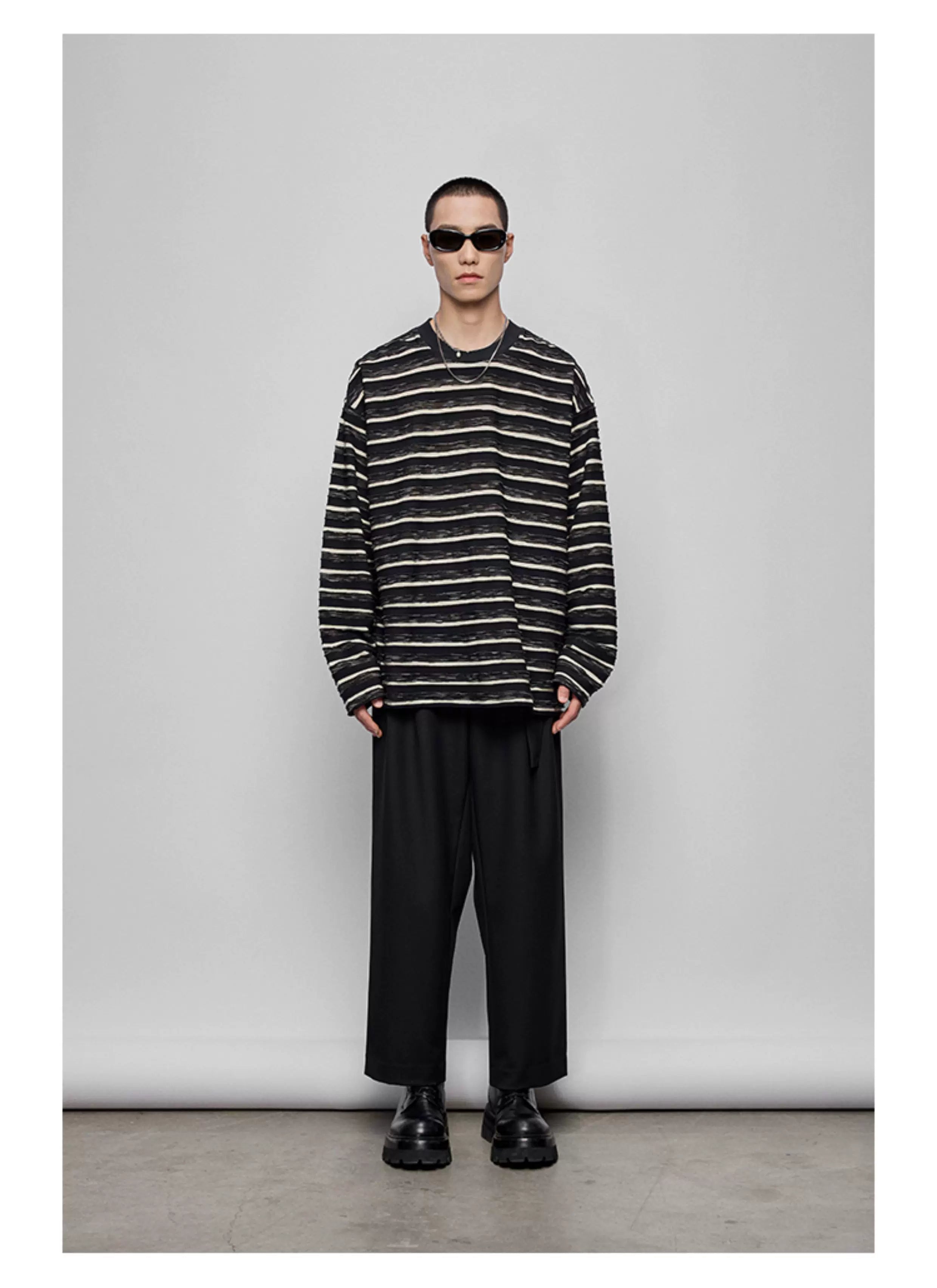 Striped Raw Edge Long Sleeve Tee