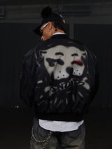 Graffiti Dog Head Print Bomber Jacket