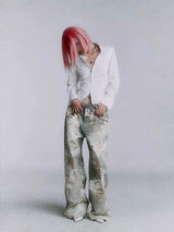 Vintage Digital Lace Print Flare Jeans