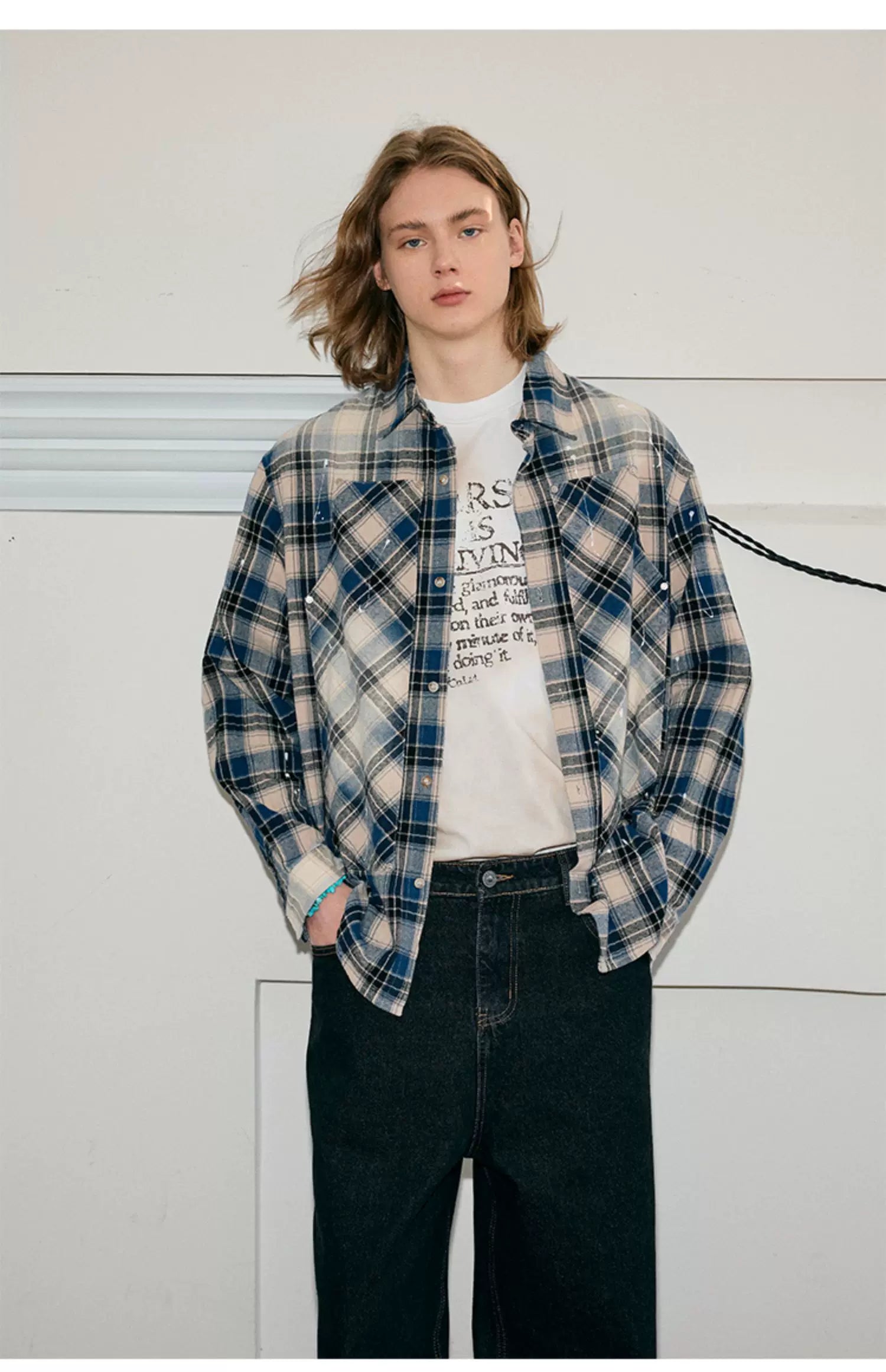 Men's Long Sleeve Splatter Plaid Shirt