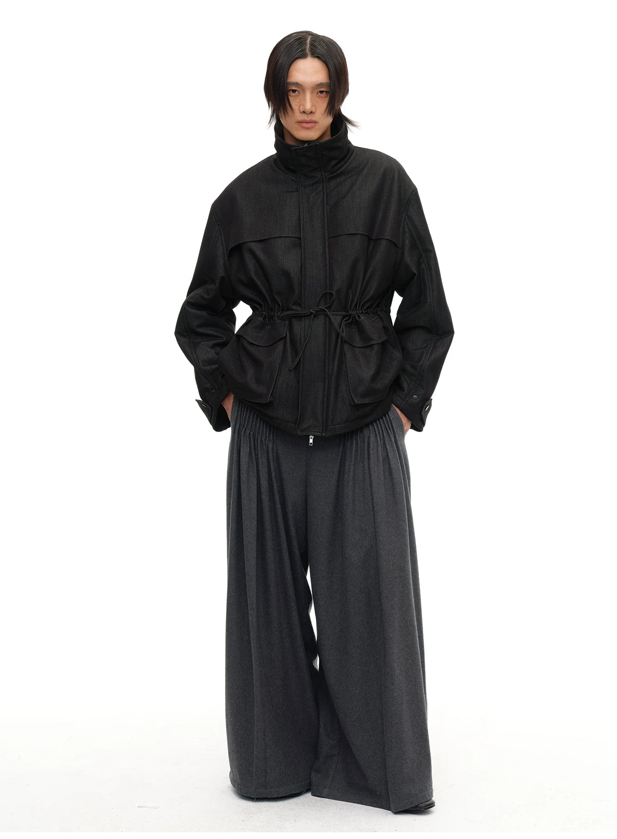 Drawstring High Neck Loose Padded Parka