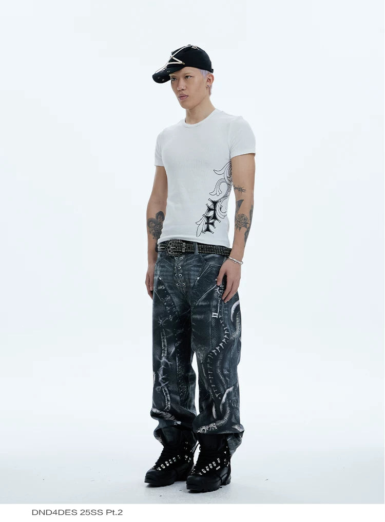 Cross Print Slim Crew Neck Tees