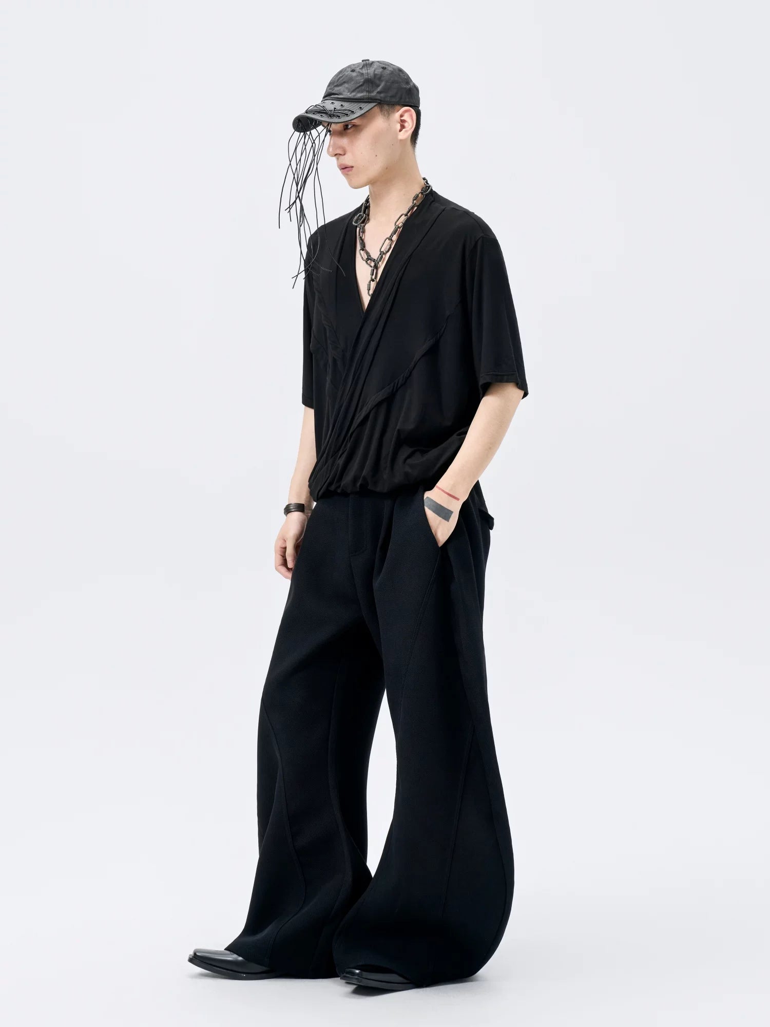 Black Y-Neck Magnetic Double Door Tee