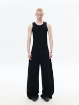 Loose Black Pleated Wide Leg Sweatpants