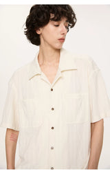 Wooden Button Short Sleeve Knitted Shirt