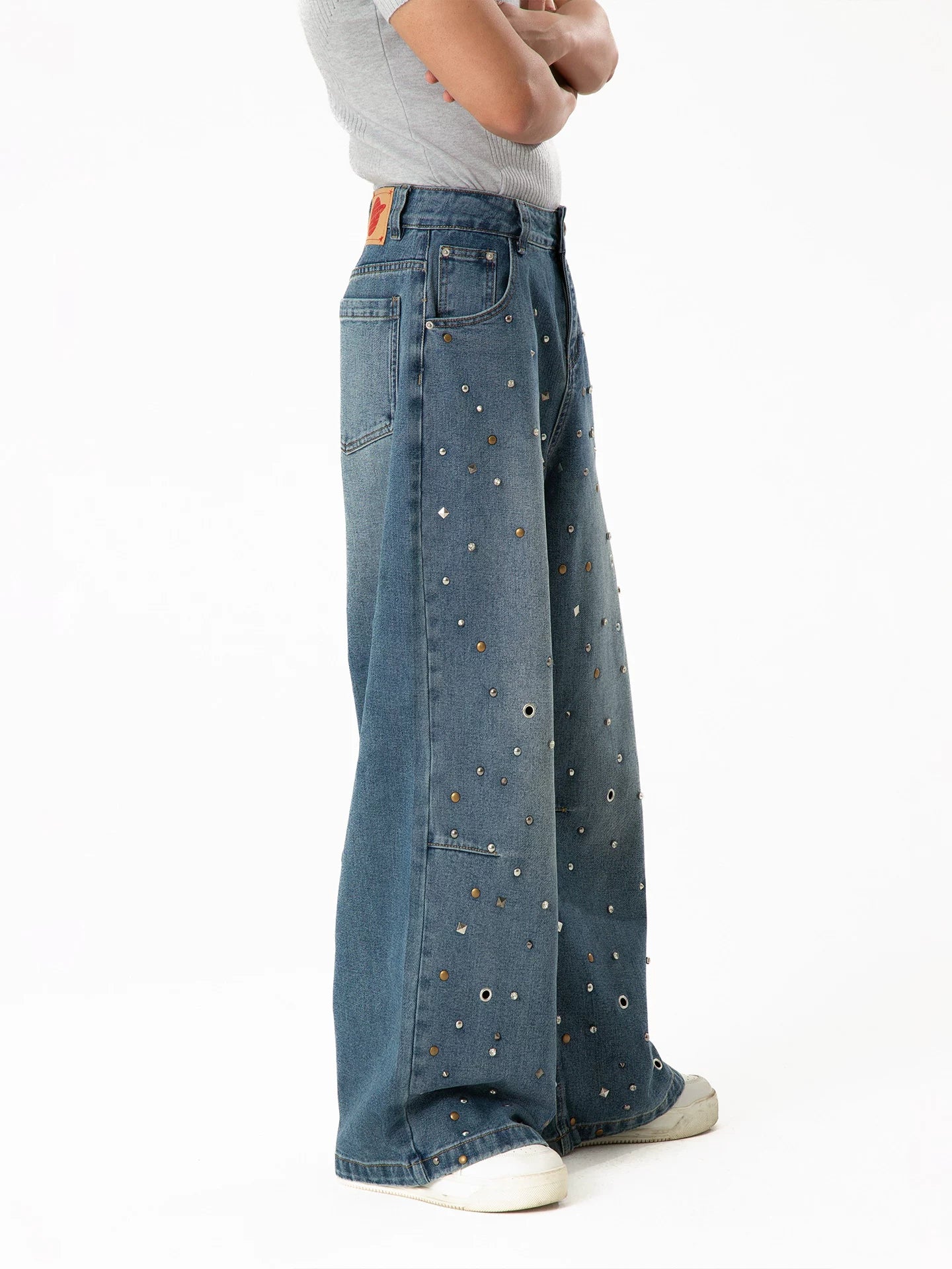 Men's Rhinestone Wide Leg Jeans