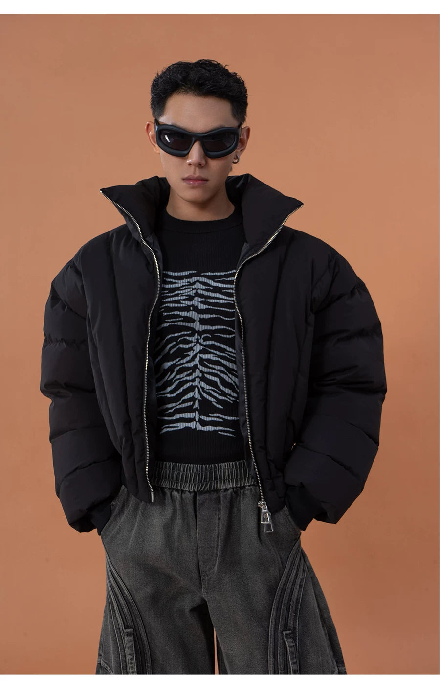 Men's Black Cropped Puffer Jacket