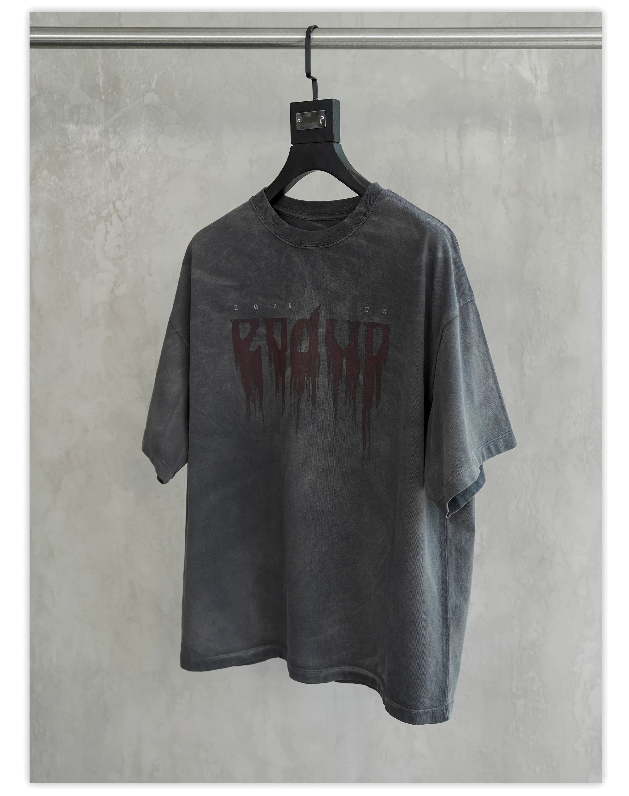 Loose Washed Dark Gray Printed Tee